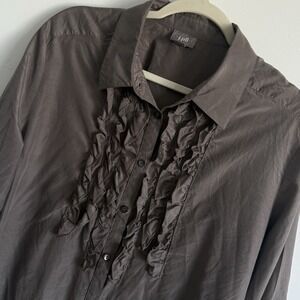 J Jill‎ Silk Blend Brown Ruffle Blouse Women XL Romantic Boho Peasant Career